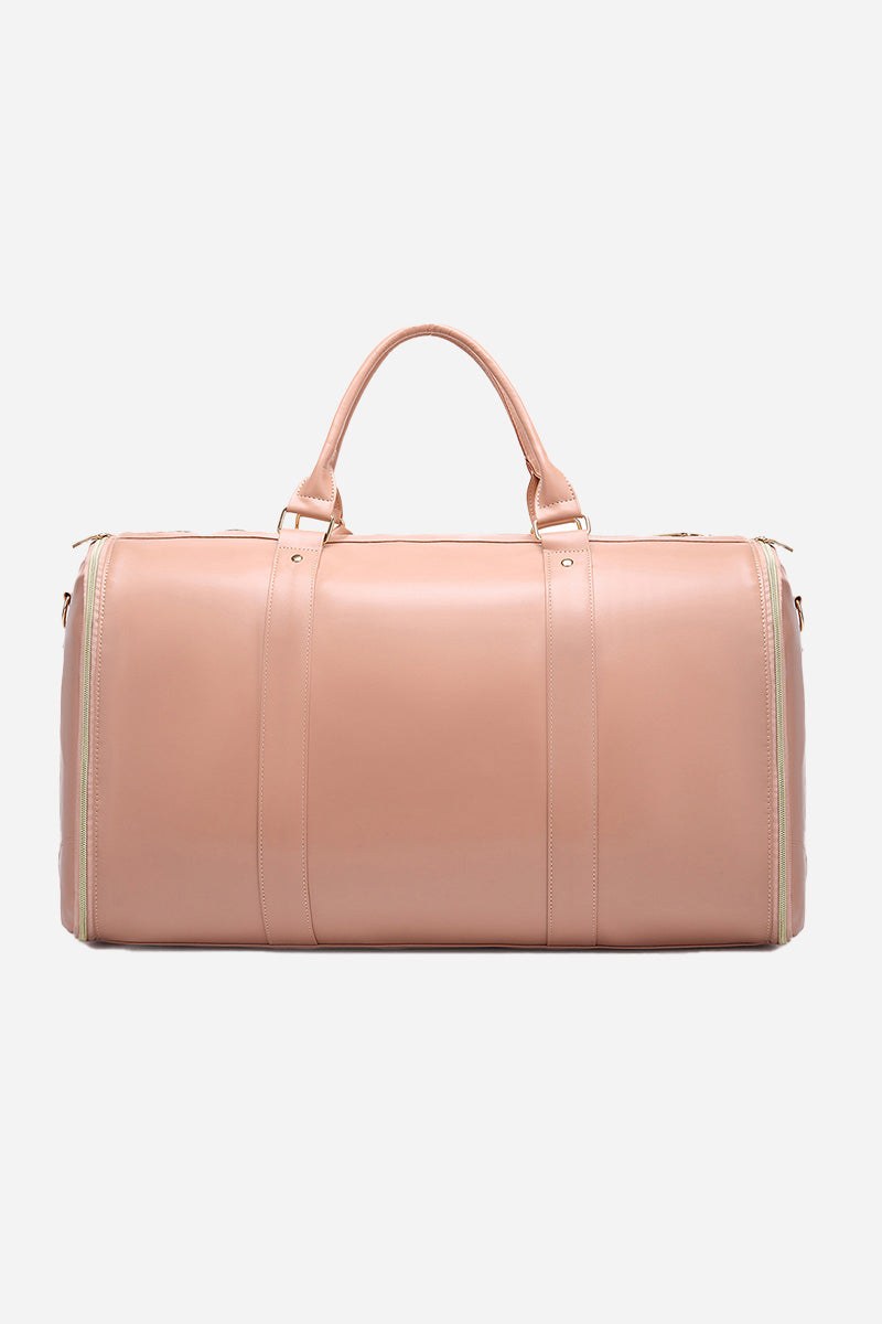 Experience ultimate convenience with The Windbreaker Jacket's Smart No-Wrinkle Foldable Travel Bag. This spacious pink duffle bag, crafted from waterproof PU leather, features a sleek, minimalistic design. It comes equipped with two top handles and a zippered closure for secure storage. With its smooth finish and versatile style, this travel bag is perfect for both personal items and travel essentials. Plus, its smart no-wrinkle foldable feature adds an extra layer of practicality for effortless packing.